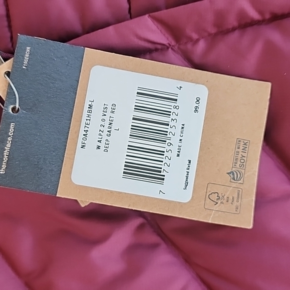 The North Face Women's Alpz 2.0 full zip Puffer Down Vest deep garnet red sz s - Picture 4 of 6